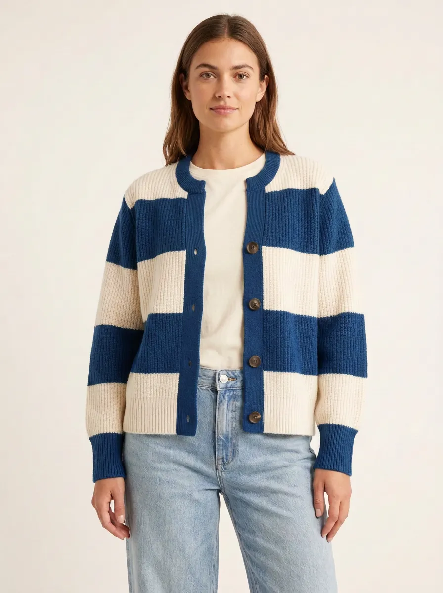 Classic Heritage Distinctive Rugby Striped Knit Cardigan