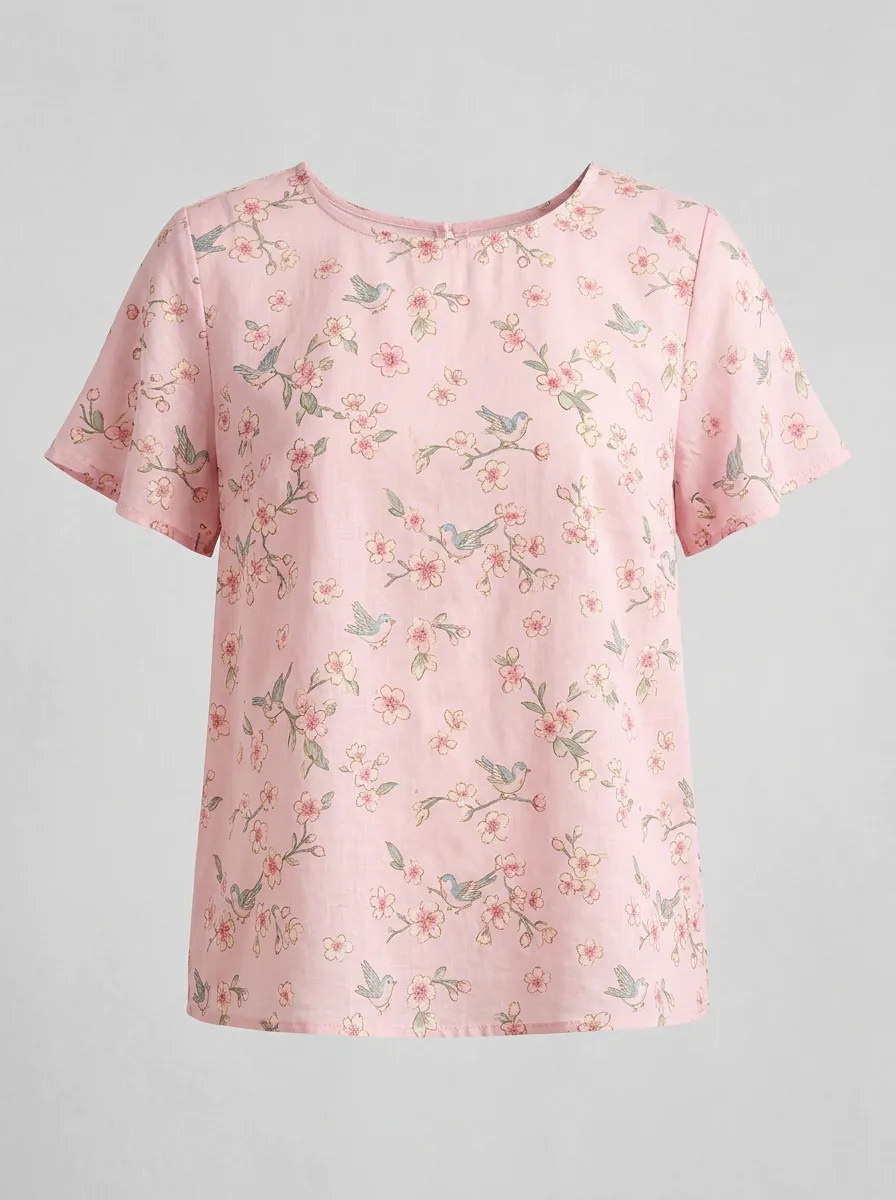 Cherry Blossom Floral Nature Women's Loose Printed T-Shirt