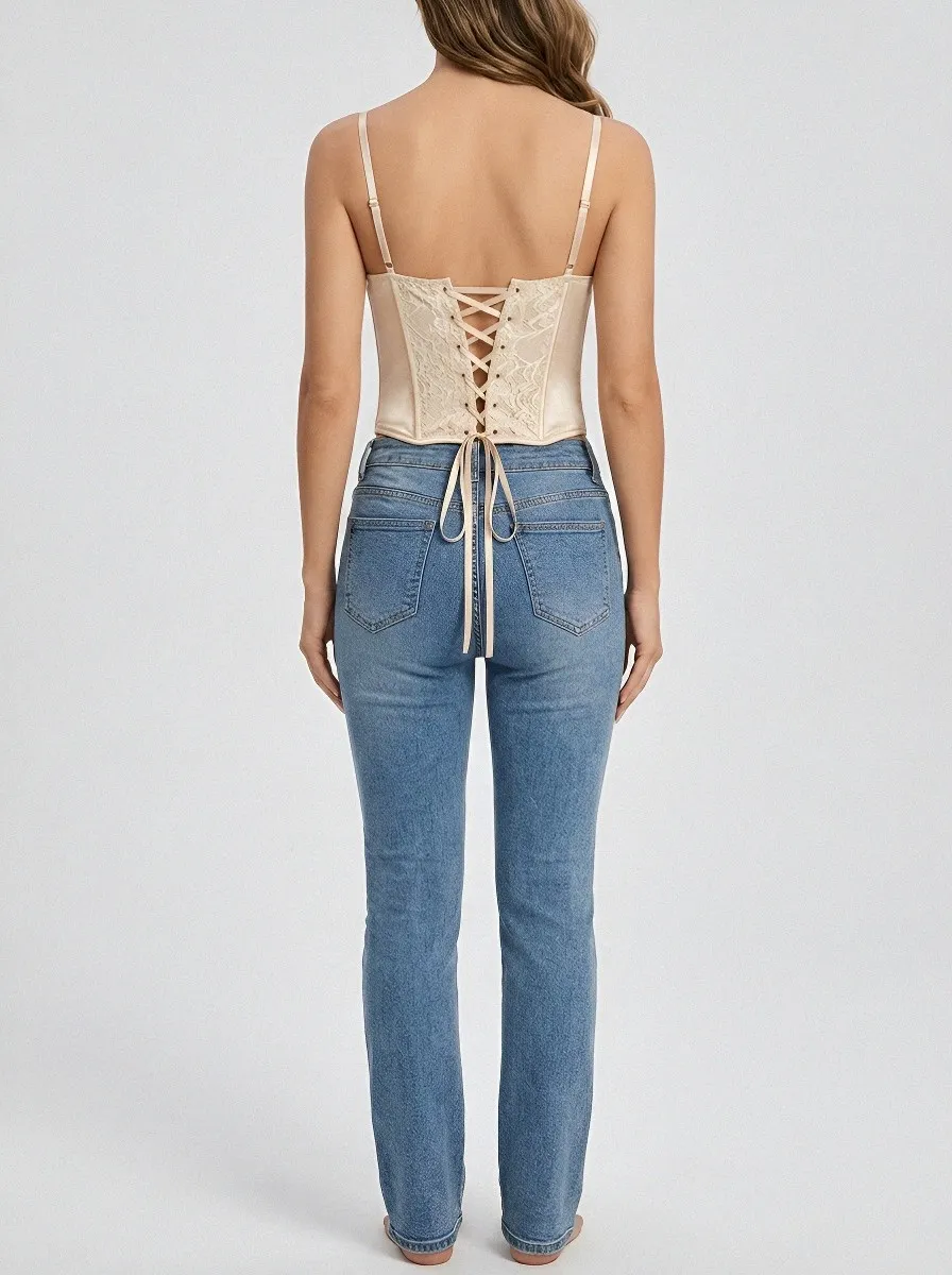 Lace-Trim Satin-Look Women's Corset Top