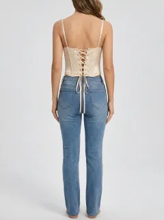 Lace-Trim Satin-Look Women's Corset Top