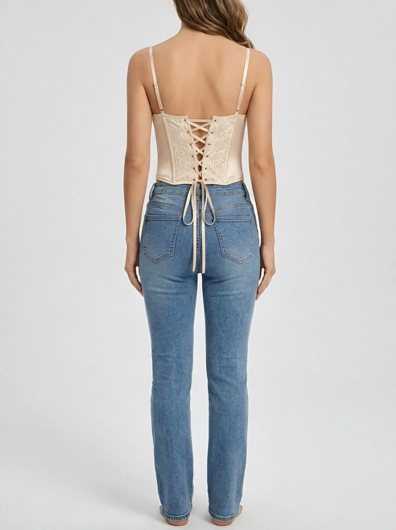 Lace-Trim Satin-Look Women's Corset Top