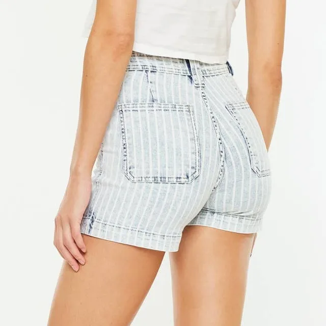 Denim Stretch Striped Women's Casual Shorts