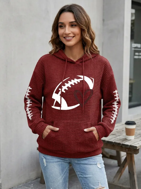 Women's Football Lover Heart Graphic Sleeve Printed Hoodie