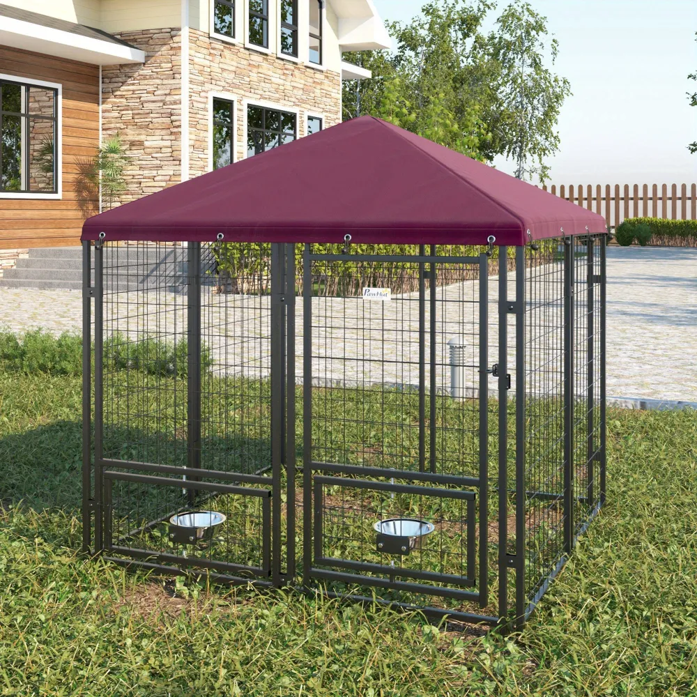 Weather-Resistant Outdoor Dog Kennel with Canopy, Pet Enclosure for All-Weather Use