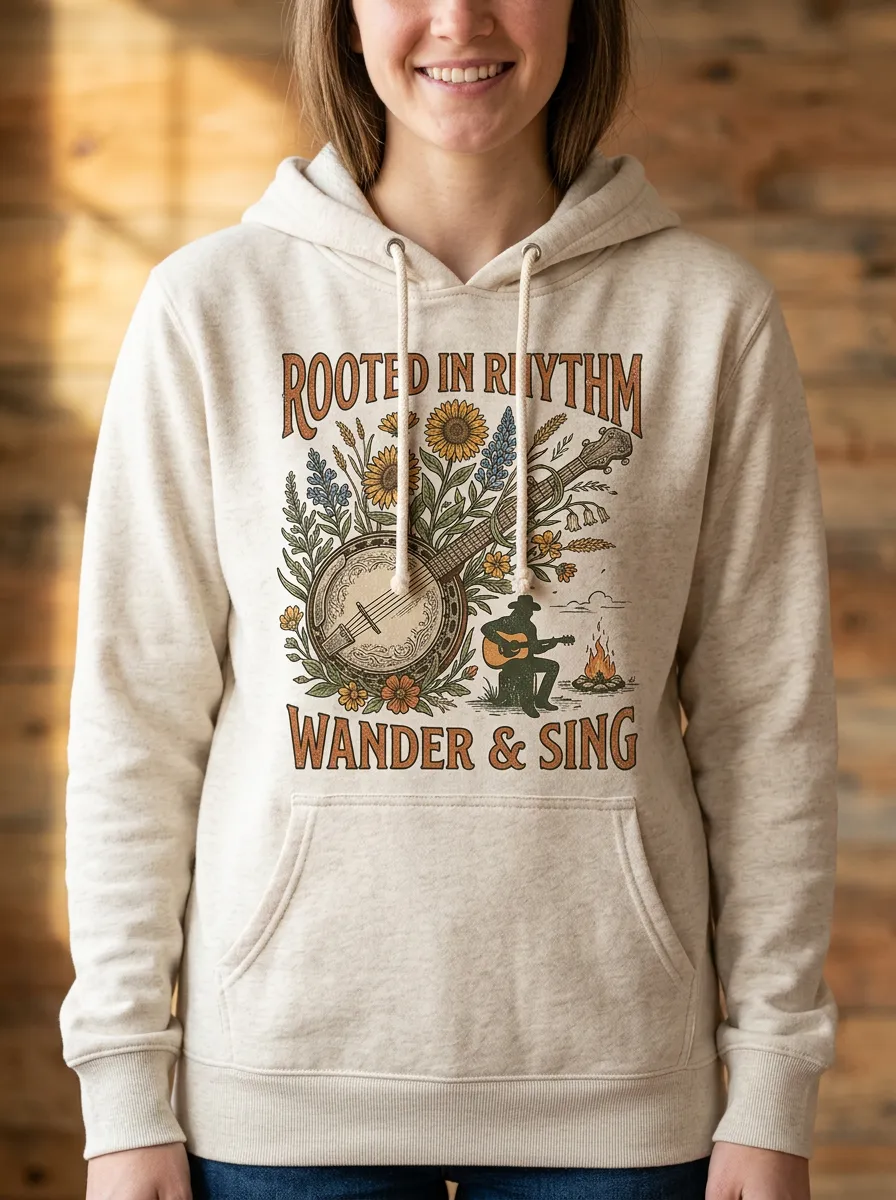 Western Banjo Floral Country Music Graphic Hoodie