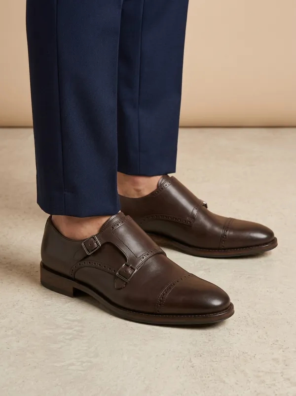 Men's Everyday Classic Business Leather Double Monk Strap Brogue Shoes