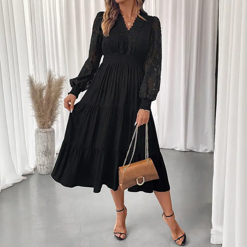 Women's V-Neck Long-Sleeve Lace Bridal Maxi Dress