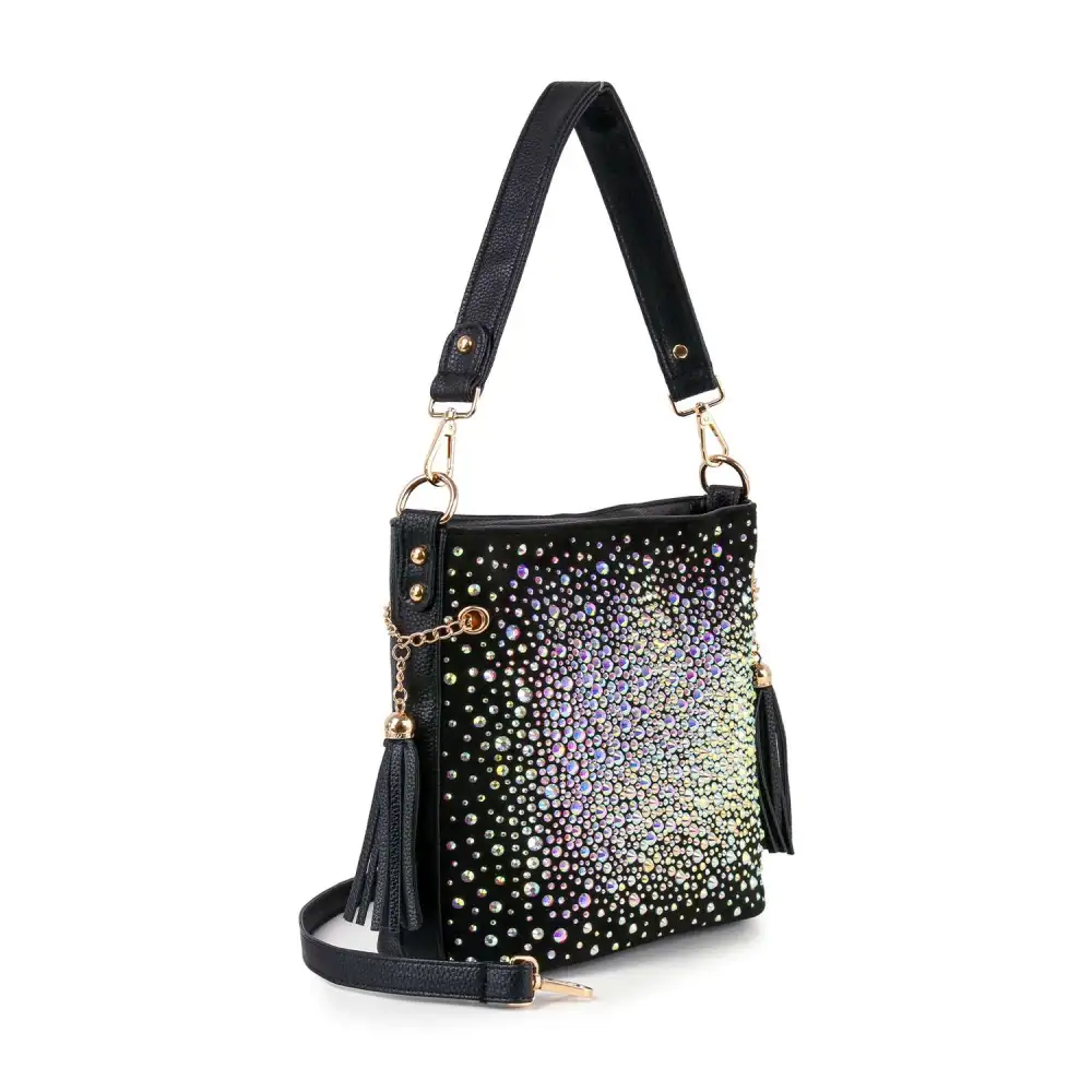 Everyday Detail Crystal Accent Tassel Accent Chain Accent Faux Leather Crossbody Bag