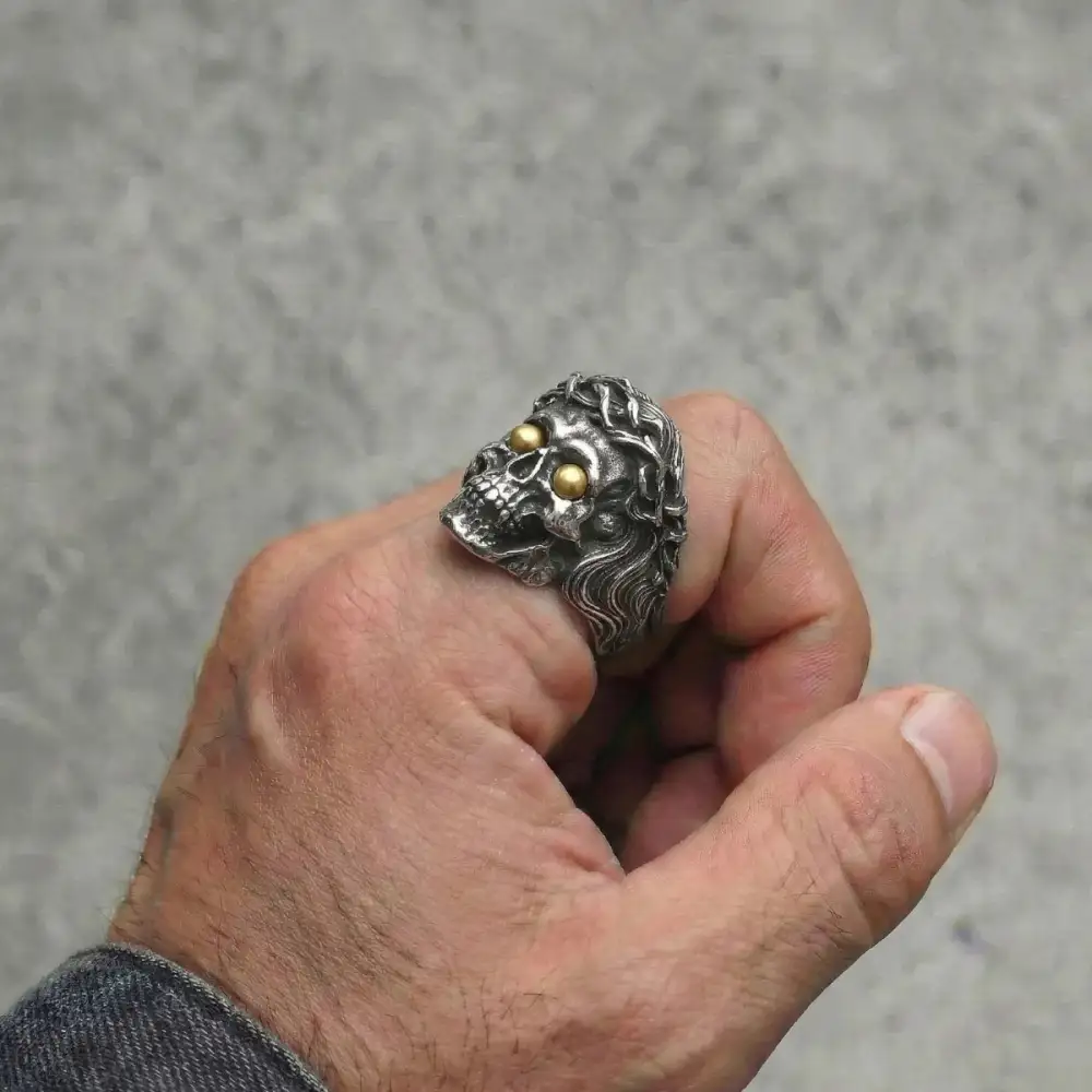 Men's Crown Of Thorns Skull Ring