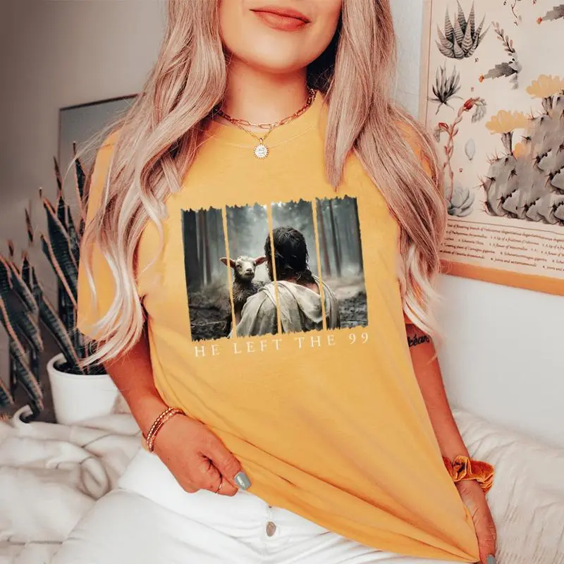 Popular He Left The 99 Jesus Cool Christian Scripture Bible Women's Oversized Comfort T-Shirt