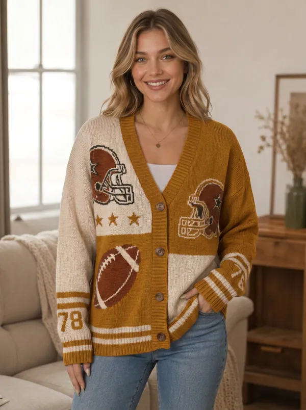 Women's Modern Gridiron Helmet Ball Knit Cardigan