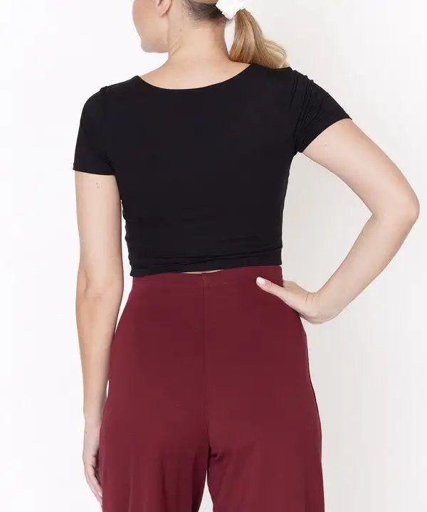 Bamboo Double Front V Neck Crop Tee
