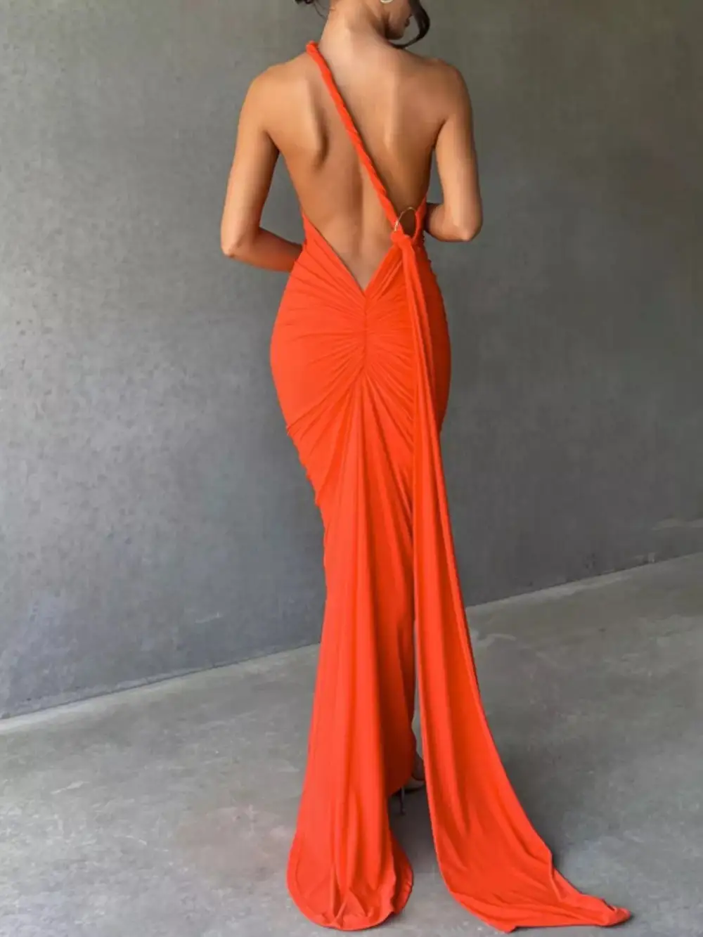 Backless One Shoulder Ruched Bodycon Maxi Dress