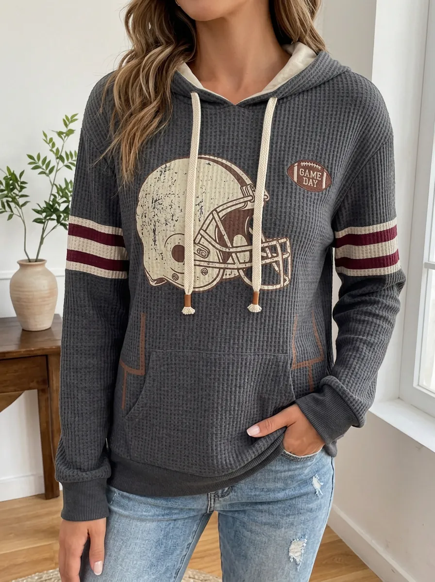 Women's Heritage Football Fan Game Day Helmet Printed Waffle Hoodie