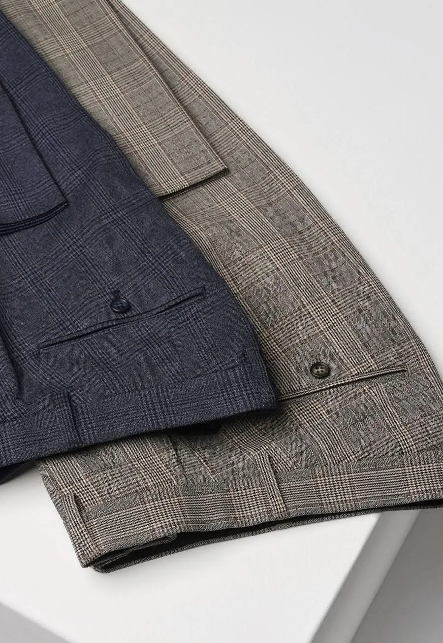 Men's Slim Fit Checked Flat Front Suit Trousers