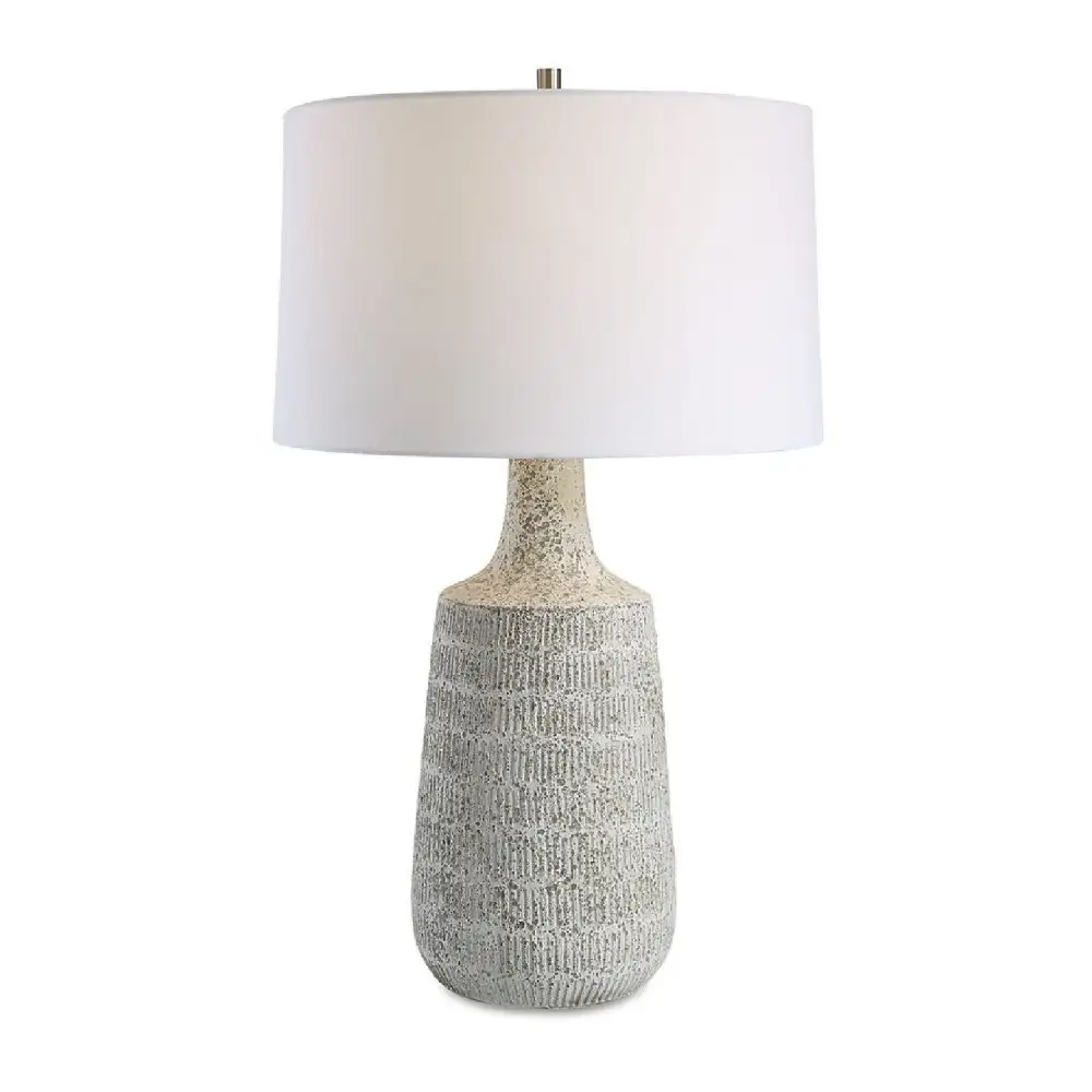 Carved Drum Shade Ceramic Stone Table Lamp