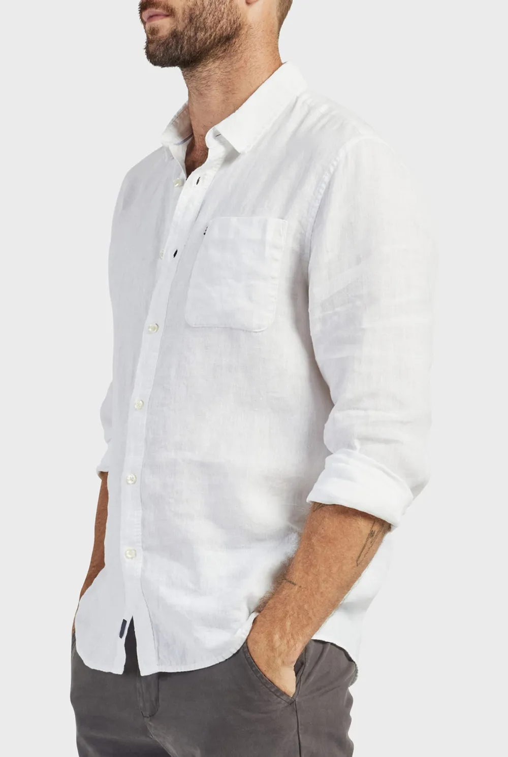 Micro Print Linen Blend Casual Button Up Shirt