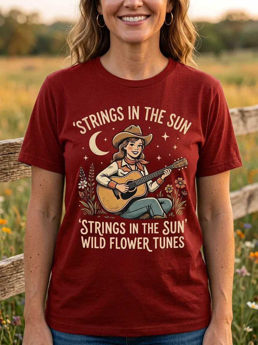 Honky-Tonk-Inspired Guitar Cowgirl Country Music Crewneck T-Shirt