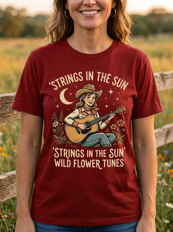 Honky-Tonk-Inspired Guitar Cowgirl Country Music Crewneck T-Shirt