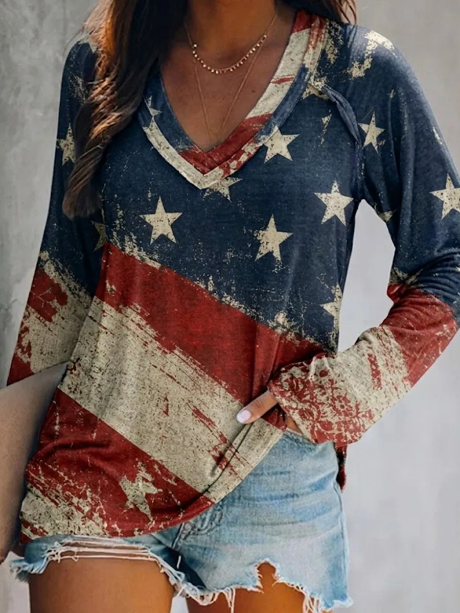 Ladies' Independence Day Flag Printed Commemorative Top