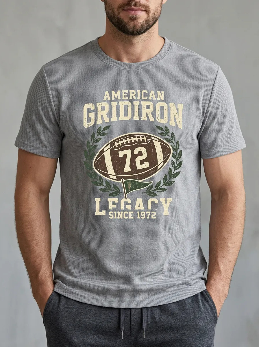 Men's Energetic Football Gridiron Ball Crew Neck Graphic T-Shirt