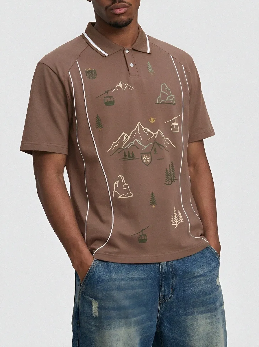 Men's Mountain Hiking Nature Lover Printed Polo Shirt