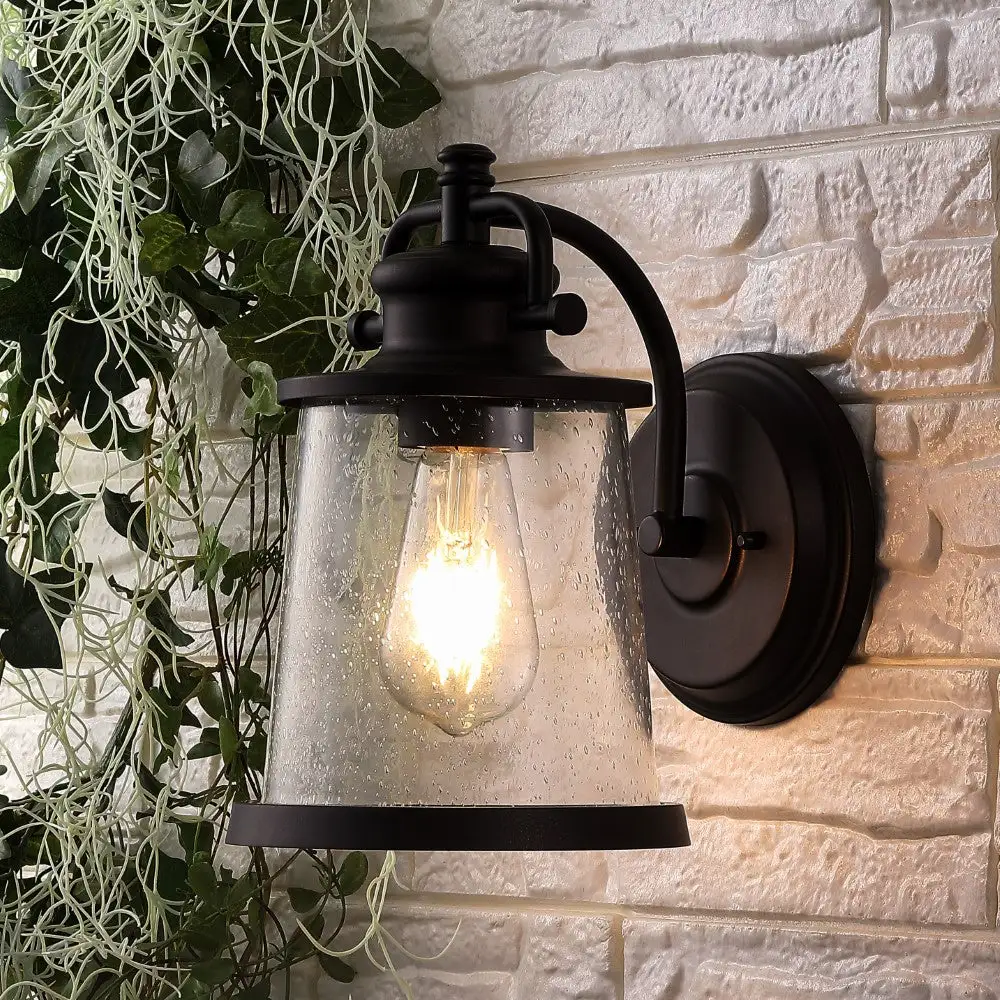 Iron Seeded Glass Vintage Rustic LED Outdoor Lantern