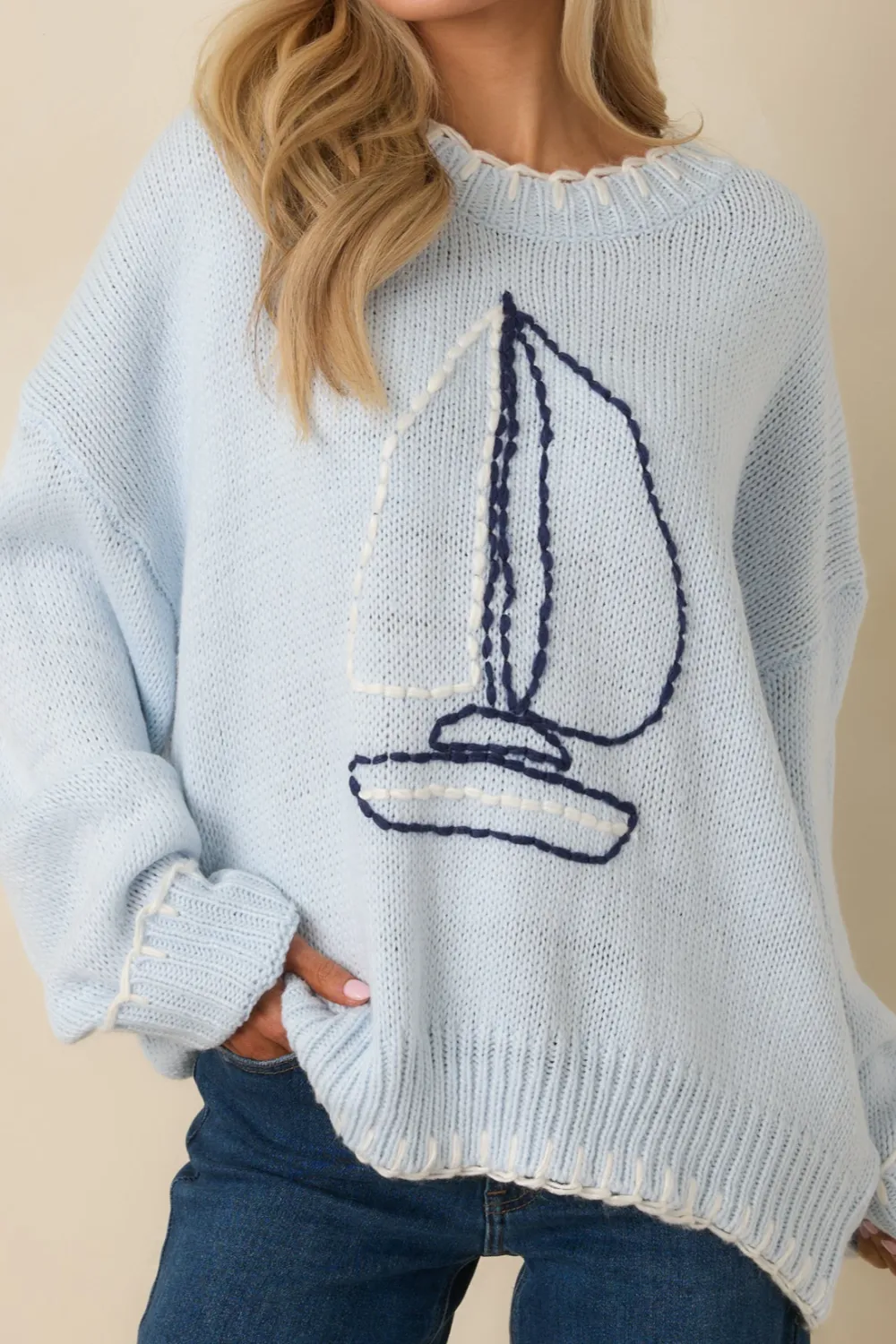 Embroidered Knit Knit Sweater