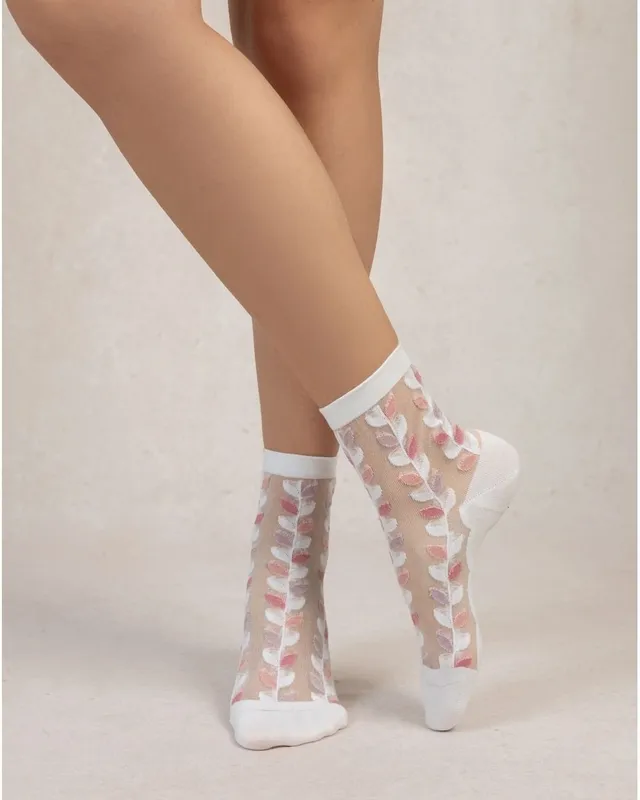 Cotton Sheer Sparkly Leaf Pattern Socks
