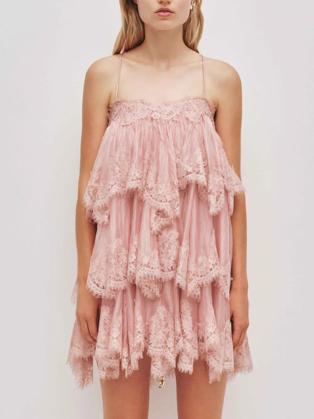 Layered Lace Trim Spaghetti Strap Mini Dress