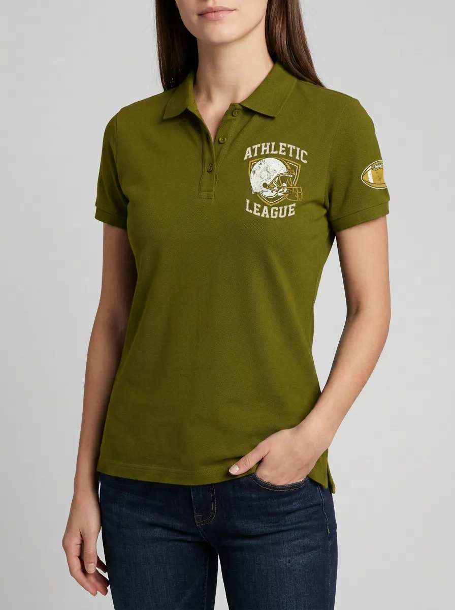 Women's American Football Fan Athletic League Helmet Graphic Polo Shirt