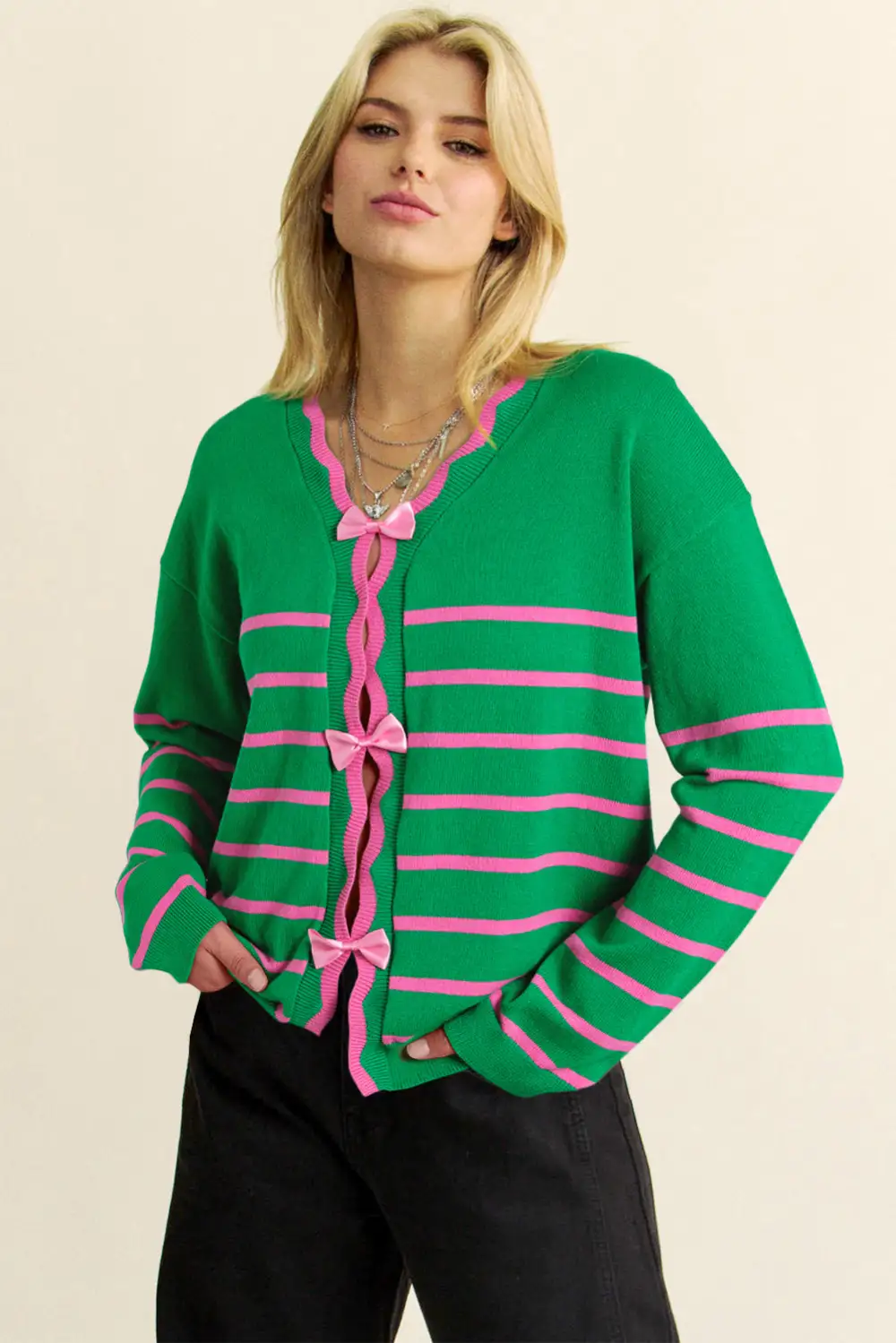Ribbon Cute Bow Detail Sweater Knit Cardigan