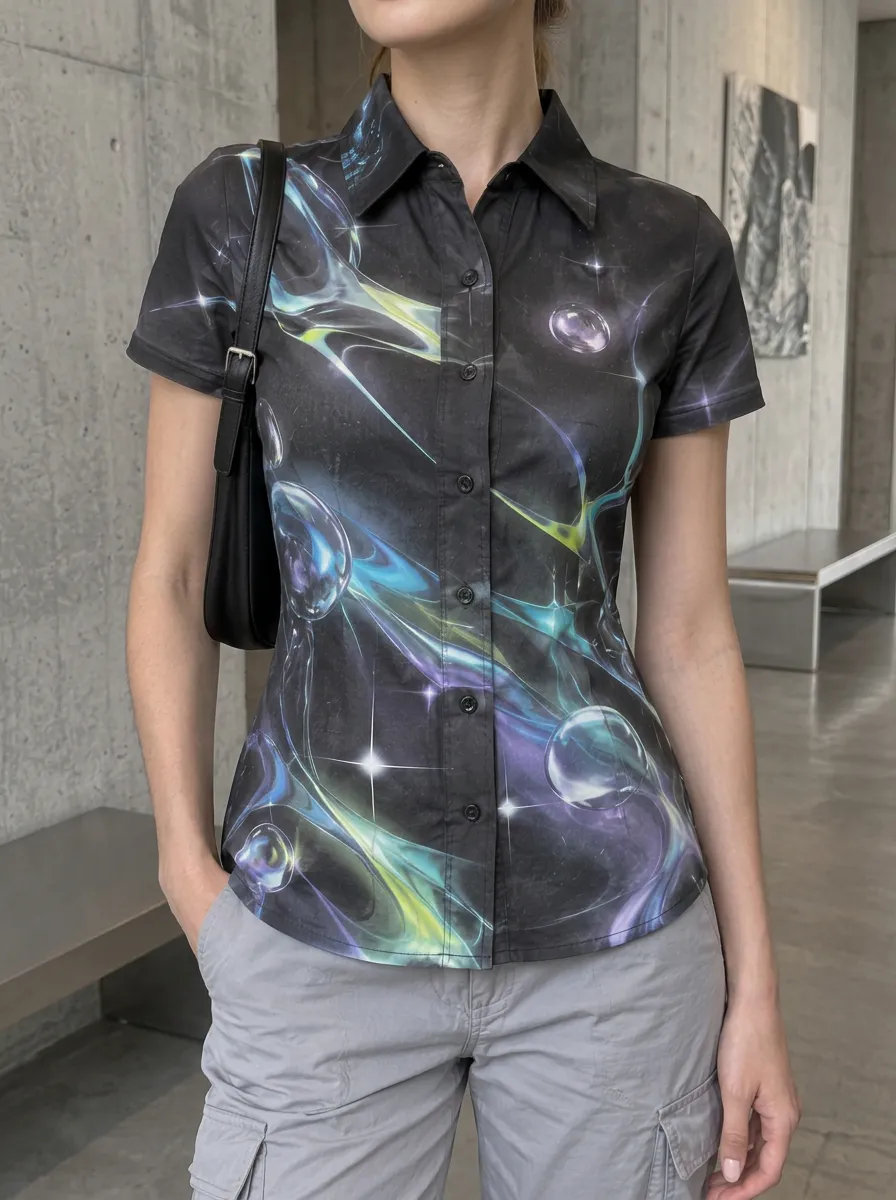 Women's Graphic Y2K Aesthetic Abstract Bubble Shirt
