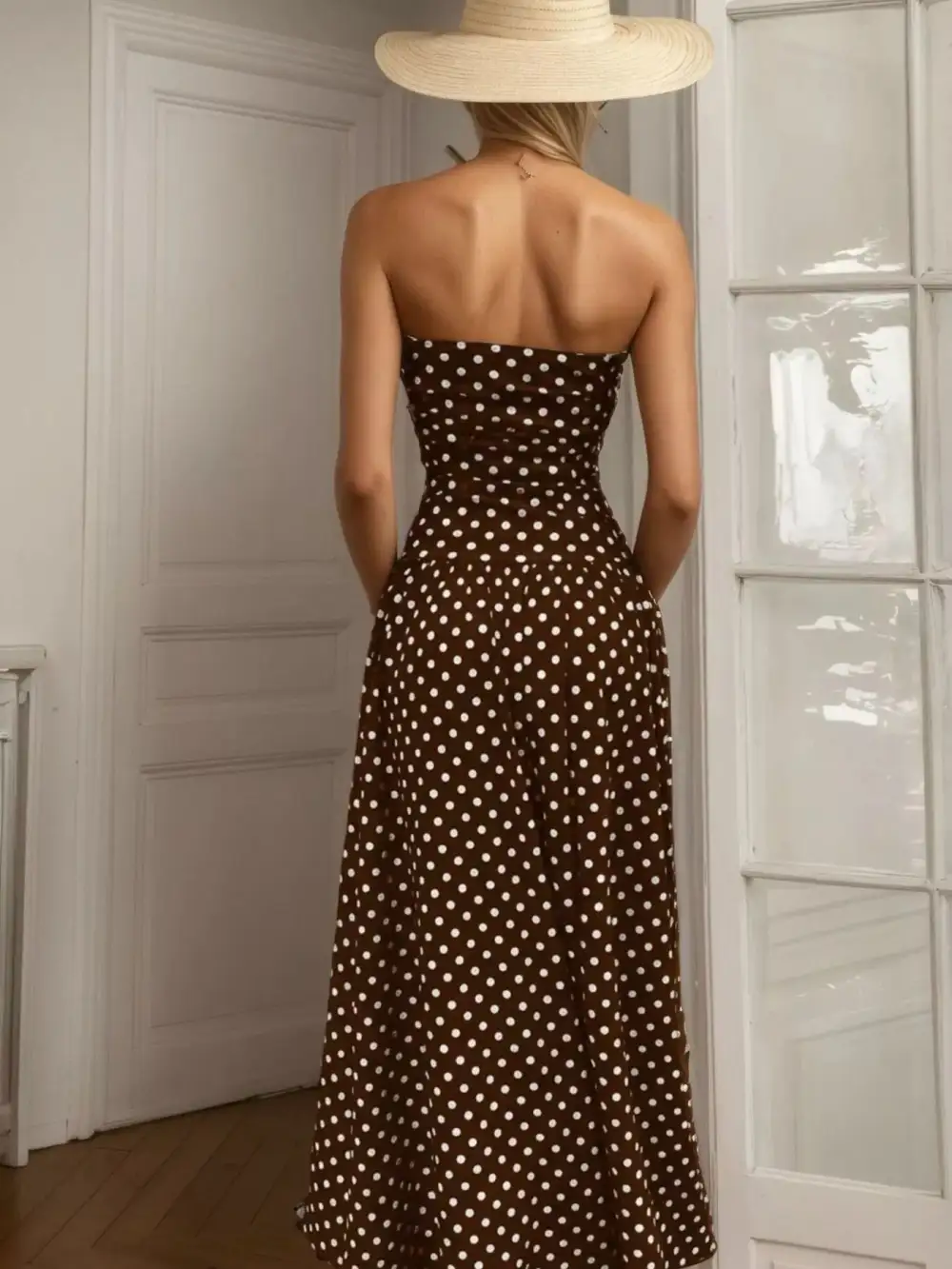 Strapless Polka-Dot Maxi Dress