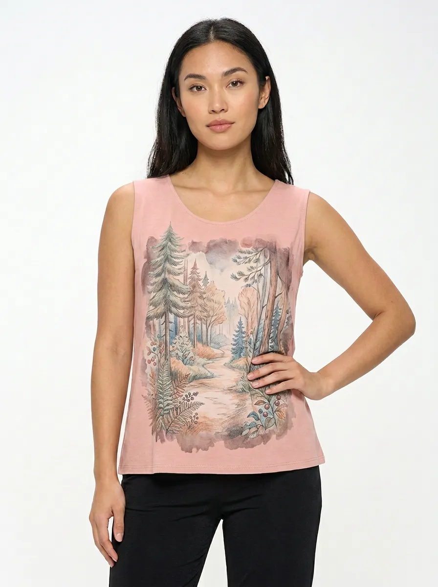 Women's Nature Lover Forest Landscape Printed Tank Top