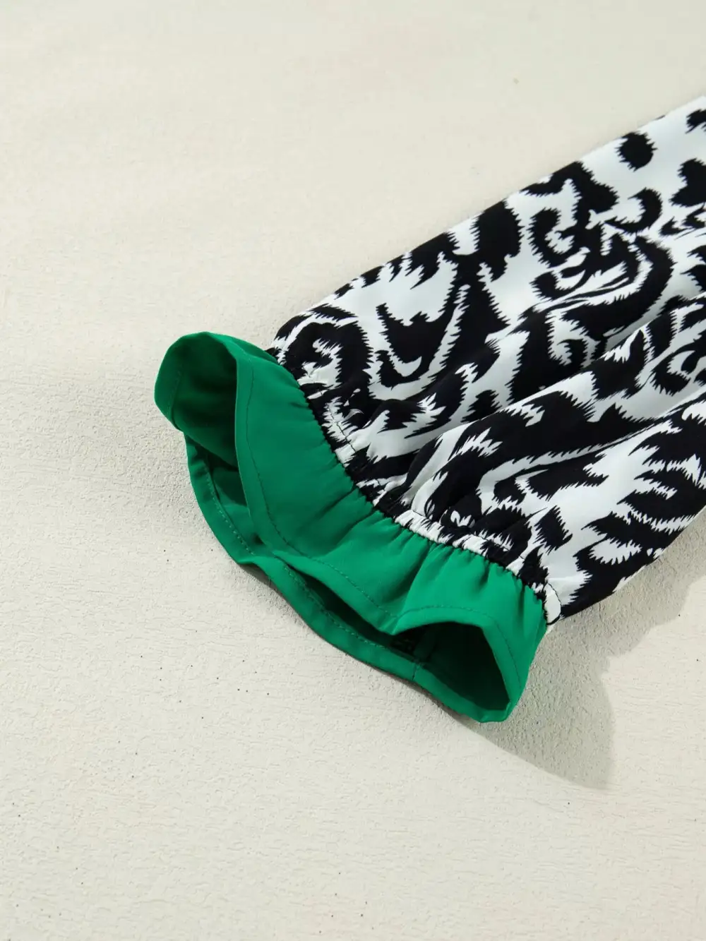 Damask Print Ruffled Block Detail Half Sleeve