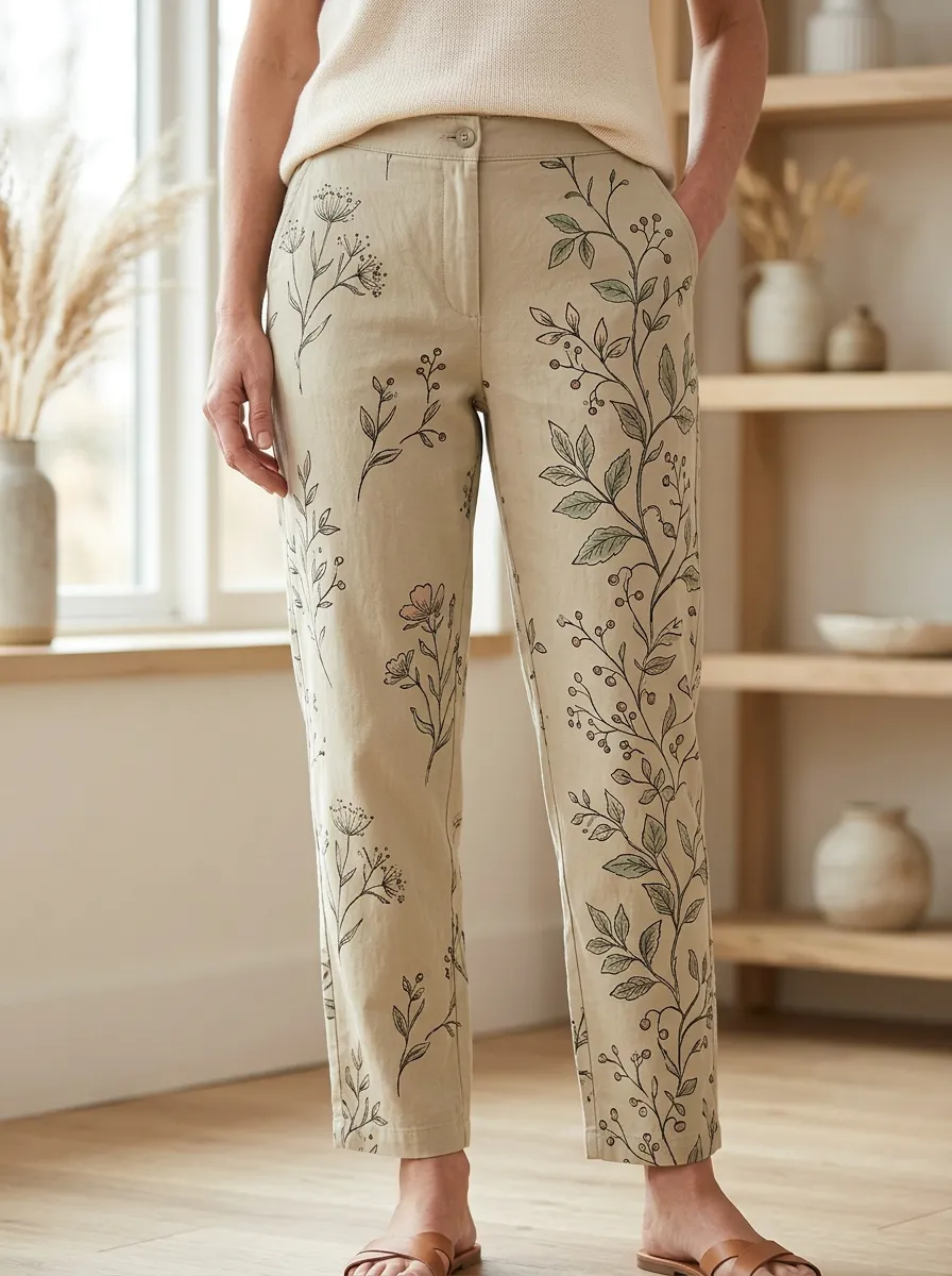 Women's Botanical Nature Lover Floral Vine Printed Pants