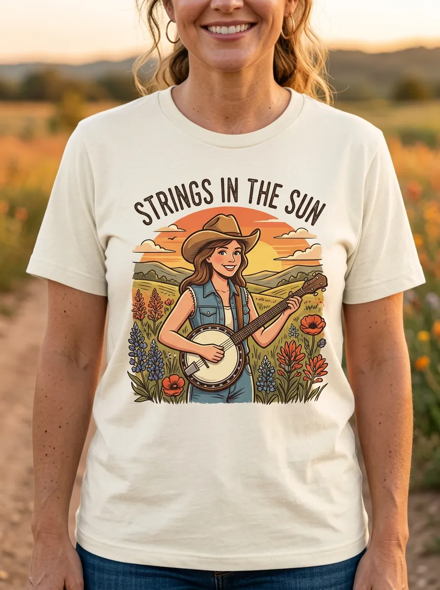 Banjo Sunset Women's Country Music Casual T-Shirt