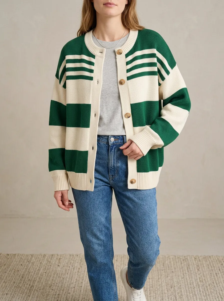Distinctive Rugby Striped Knit Cardigan