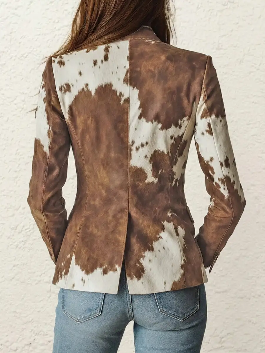Long Sleeve Button Front Contrast Color Pocket Printed Blazer
