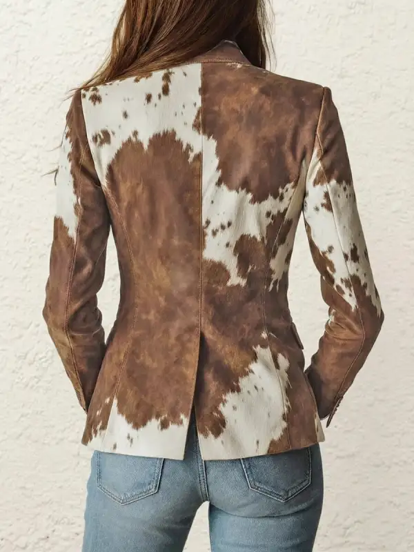 Long Sleeve Button Front Contrast Color Pocket Printed Blazer
