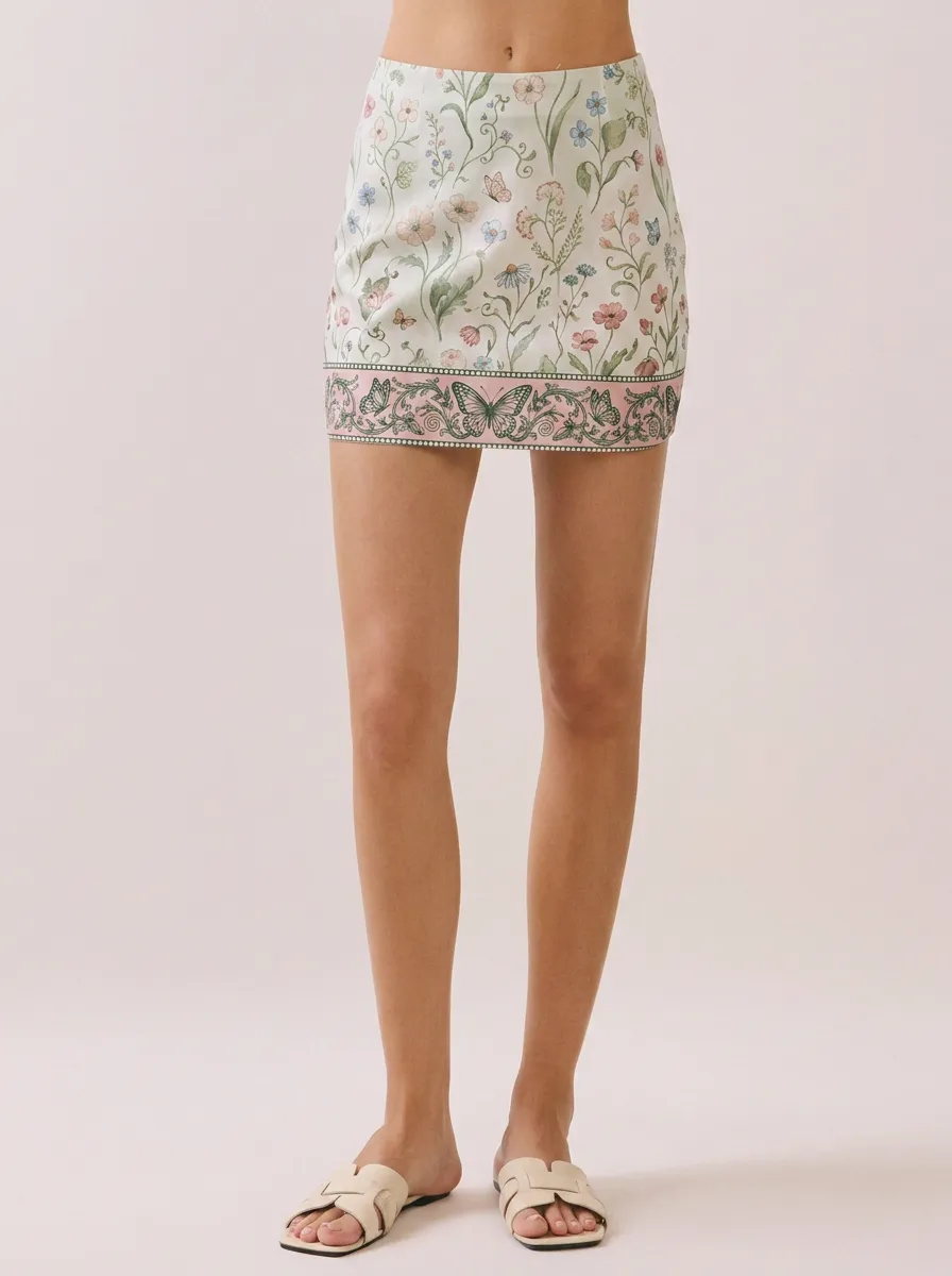 Women's Straight-Cut Floral Butterfly Aesthetic Printed Mini Skirt