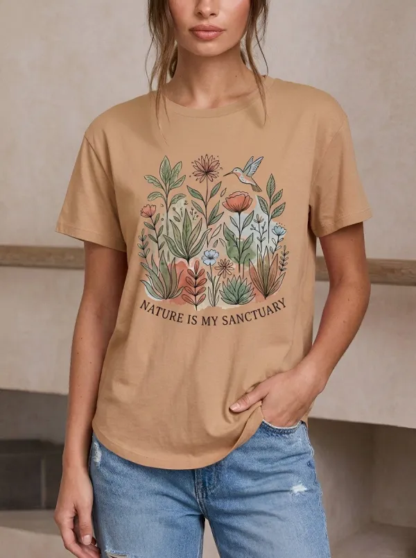 Nature Lover Hummingbird Floral T-Shirt