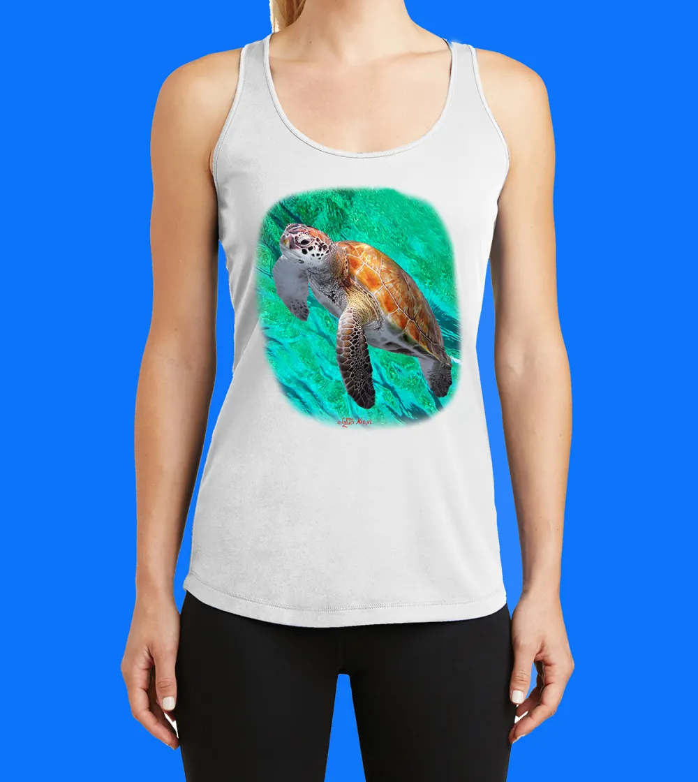 Ascending Turtle With Surface Printed Racerback Tank Top