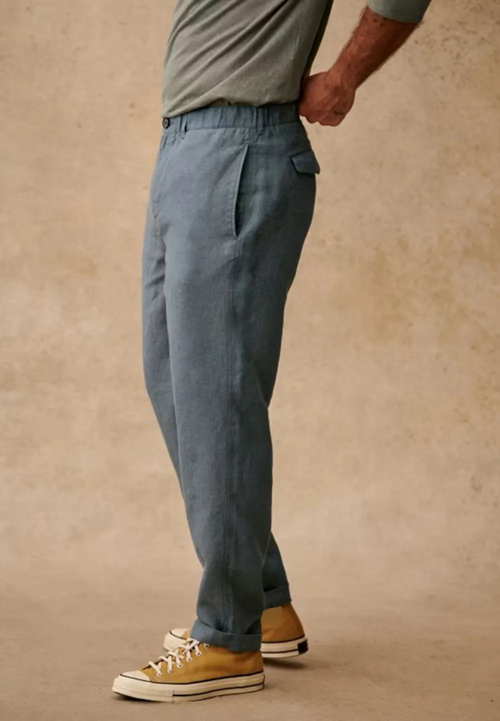 Steel Blue Washed Cotton Straight Leg Trousers