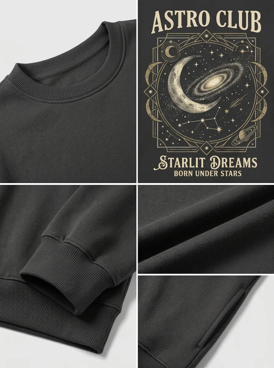 Women's Astro Club Galaxy Moon Starlit Dreams Printed T-shirt