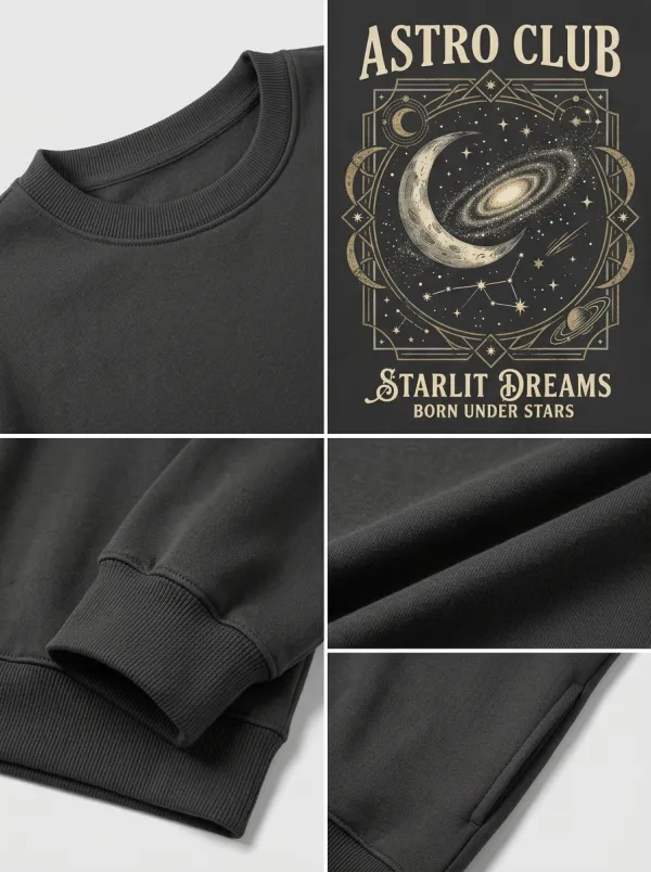 Women's Astro Club Galaxy Moon Starlit Dreams Printed T-shirt