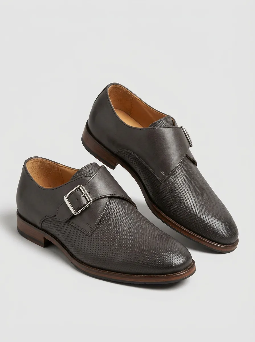 Men's Everyday Business Formal Perforated Leather Single Monk Strap Shoes