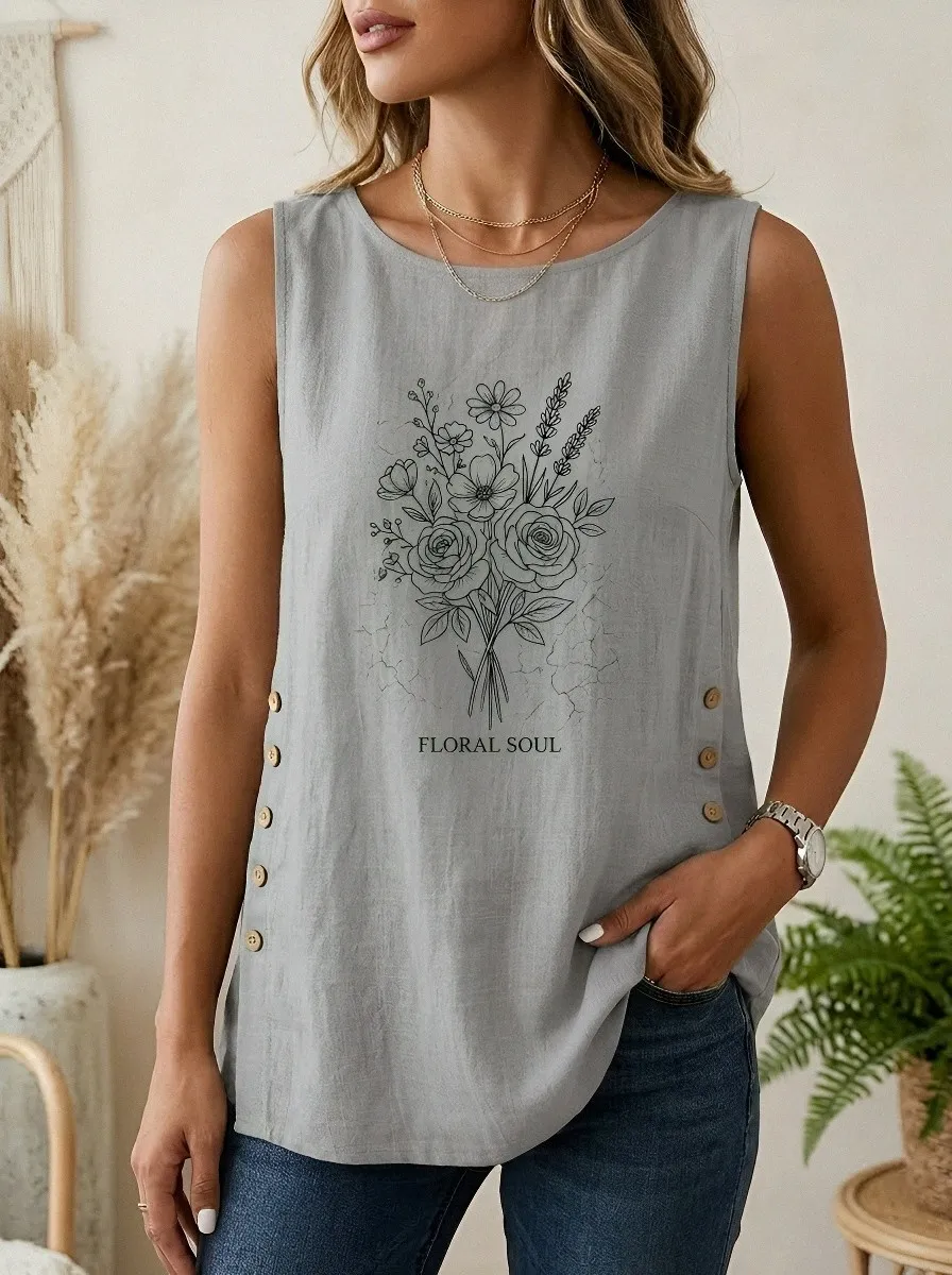 Women's Floral Soul Botanical Bouquet Printed Sleeveless Tank Top