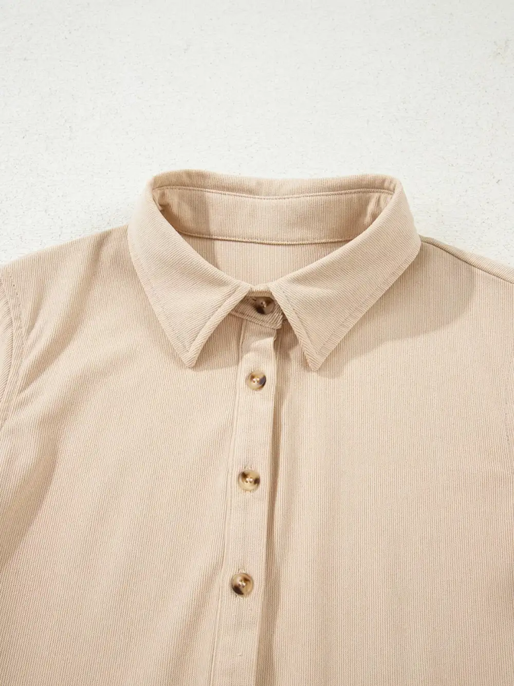 Polished Detail Corduroy Half Button Long Sleeve Mini Dress